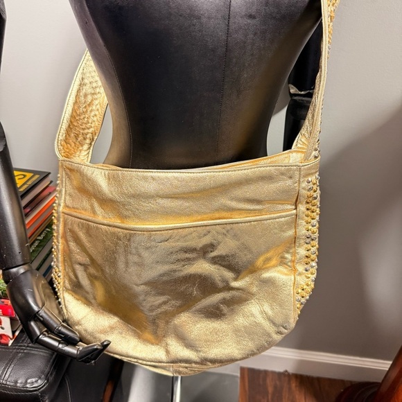 Handbags - Gold Studded Leather Shoulder Bag